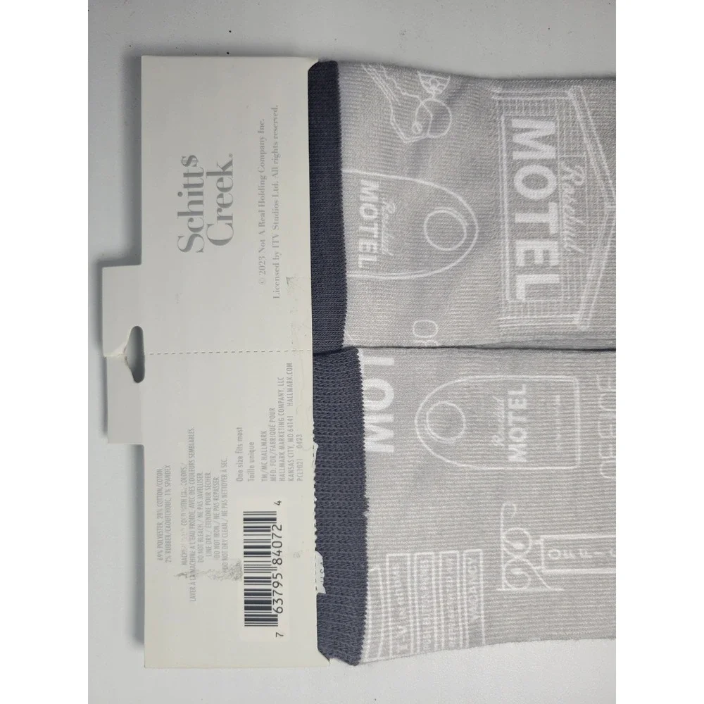 Hallmark Schitt's Creek‎ Rosebud Motel Grey Graphic Crew Socks One Size NEW